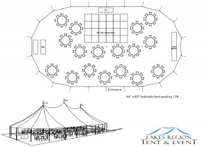 44' x 83' Sailcloth tent for 136 guests