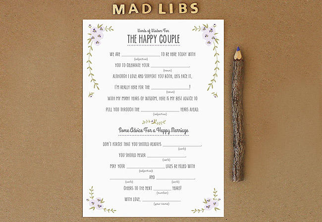 Mad Libs Wedding Reception game