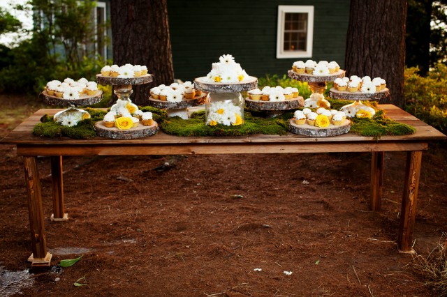 wedding desserts on rustic farmhouse table