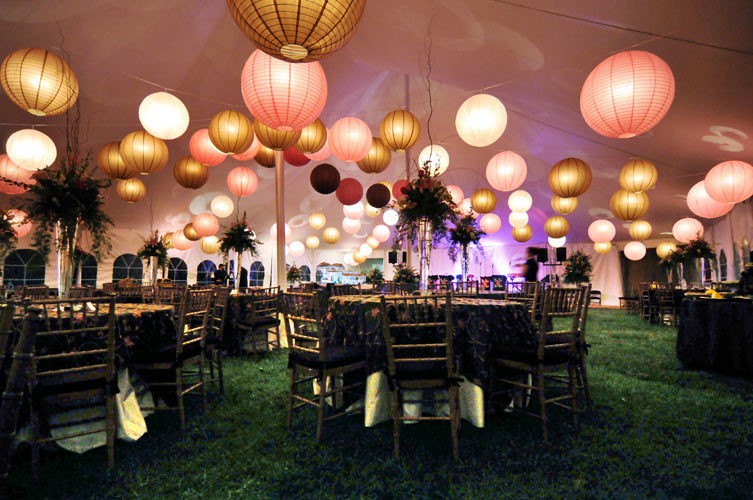 paper lanterns in wedding tent