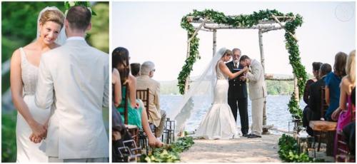 Saying vows under the handmade arbor made by Guy and his dad