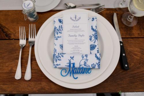 Custom napkins in the signature blue and white florals