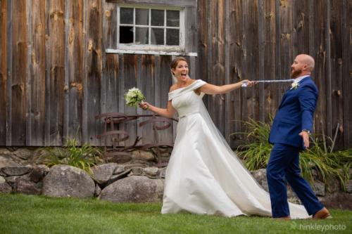 Newly married couple having fun