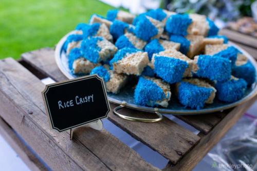Rice crispies with blue icing to compliment the wedding color theme