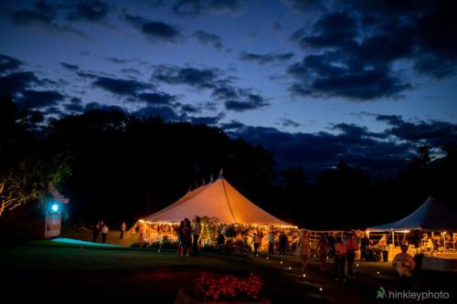 Beautiful sailcloth tent glowing in the night