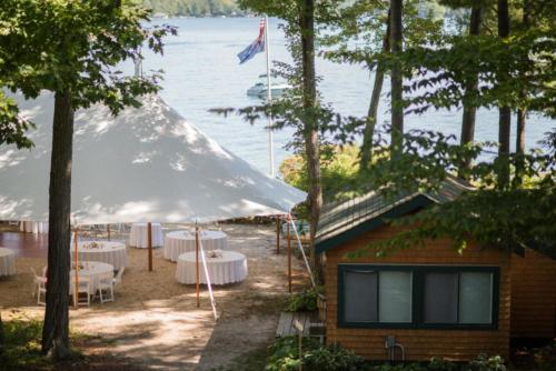 Sailcloth tent by the lake