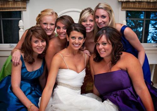 Happy bride with her bridesmaids
