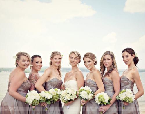 Laurie and her bridesmaids with florals by Lakes Region Floral Studio