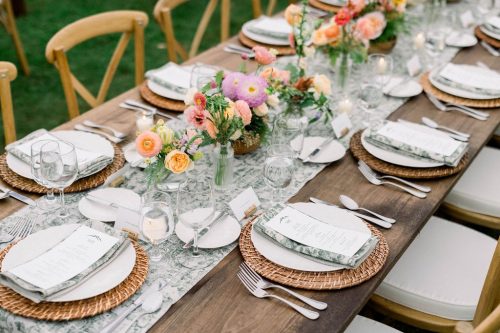 White china with rattan chargers