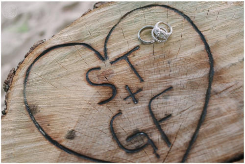 Hand burned tree with bride and groom's initials